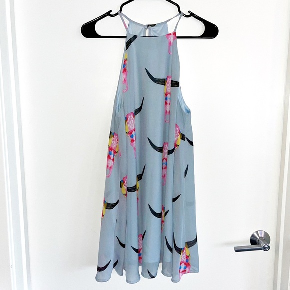 Show Me Your MuMu Gomez Western Print Halter Dress Lite Bright Bull Size Small - Picture 2 of 7